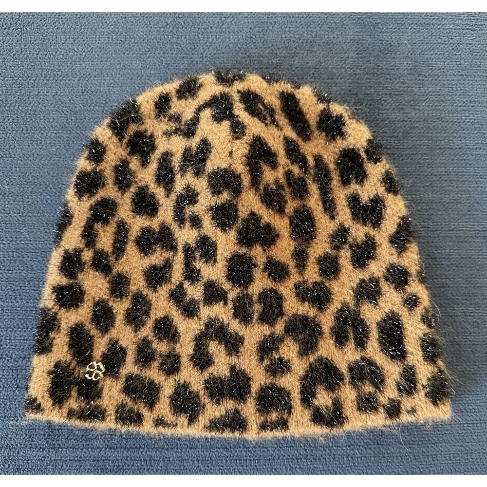 Kate Spade NY Modern Leopard Print Beanie Alpaca Wool Womens One Size Logo